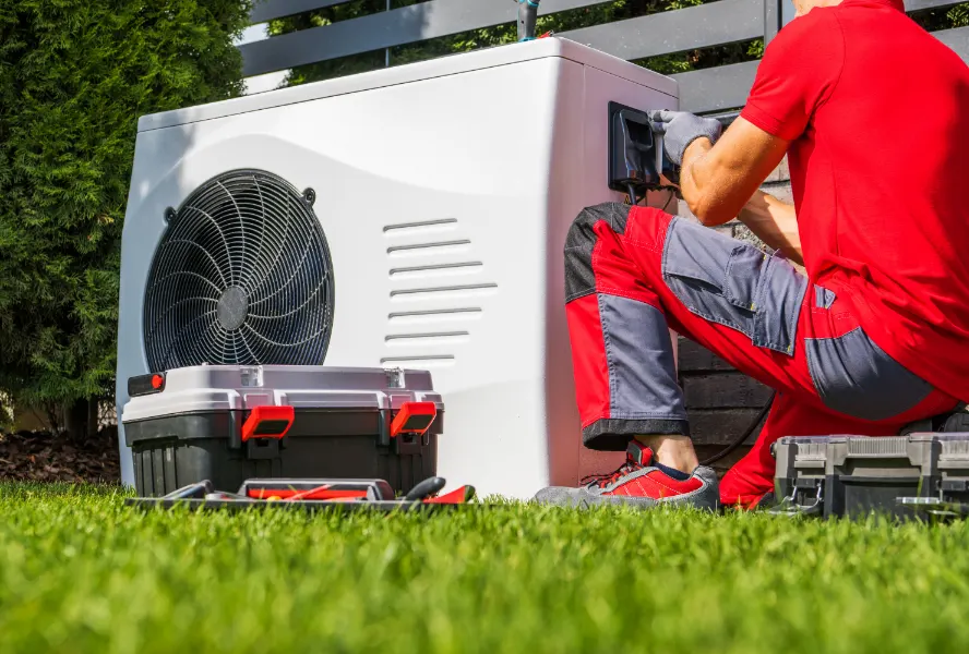 Residential cold-climate heat pump outdoor unit installed at a Edmonton home