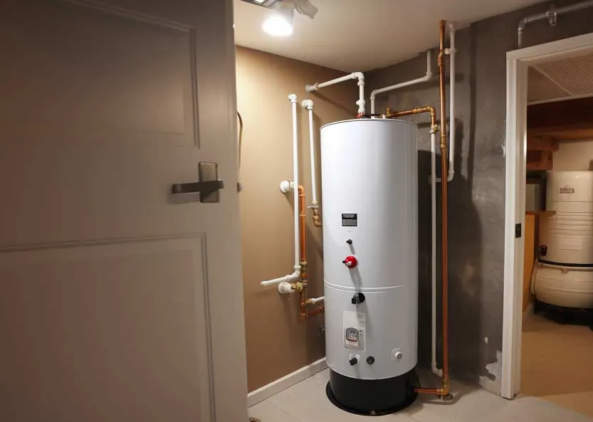 Residential gas water heater tank installed in a Edmonton basement